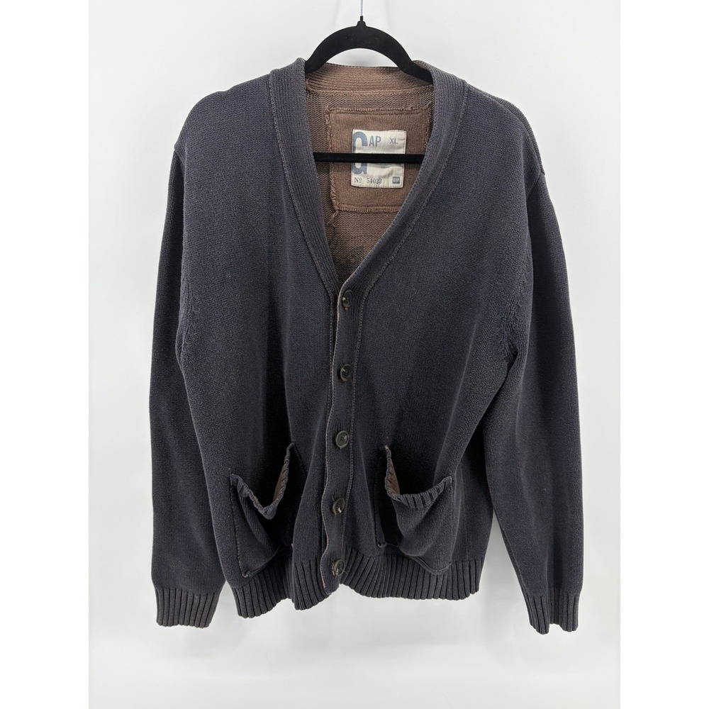 Gap, Vintage, Charcoal Gray Cotton Knit Cardigan Sweater, Men's Size XL